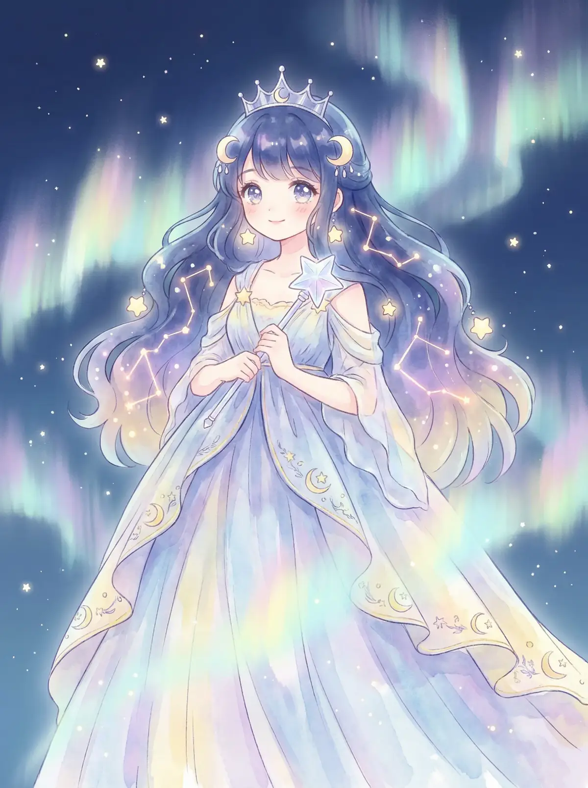 マドンナ - 星辰公主希尔角色设定图，手持星光权杖